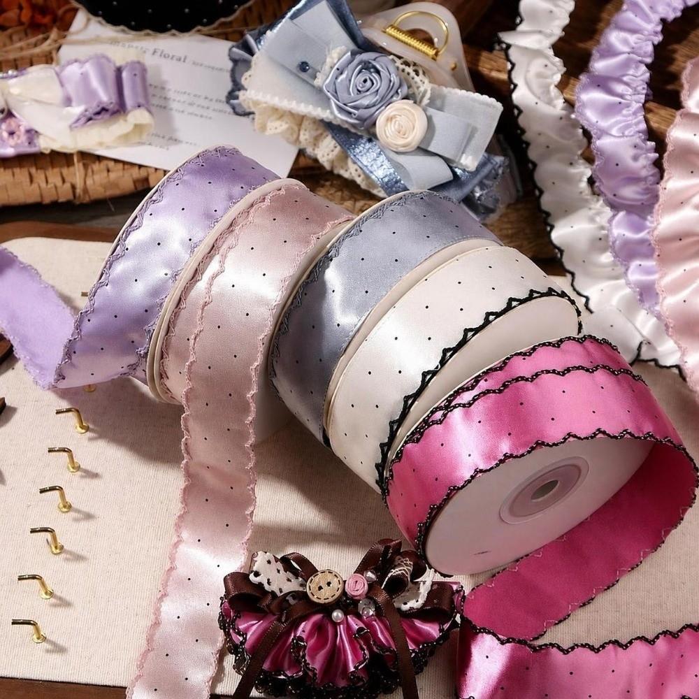 DIY Bow Satin Fabric Ribbons Gift Box Bouquet Tape Ribbons Hair Accessories Dot Lace Ribbon Gift