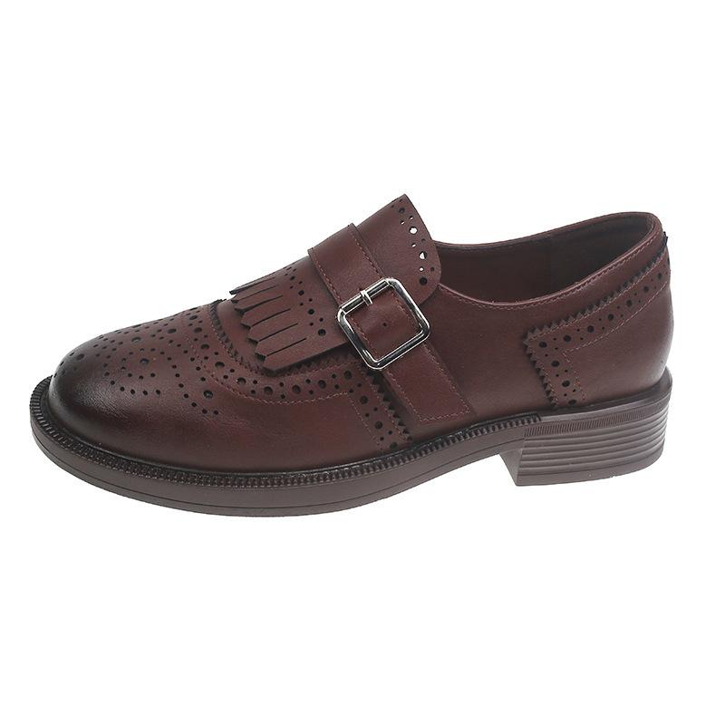 Round Head Fringed Retro Medieval Style Shallow Mouth Leather Shoes One Pedal Lazy British College Single Shoes Leather Shoes Autumn