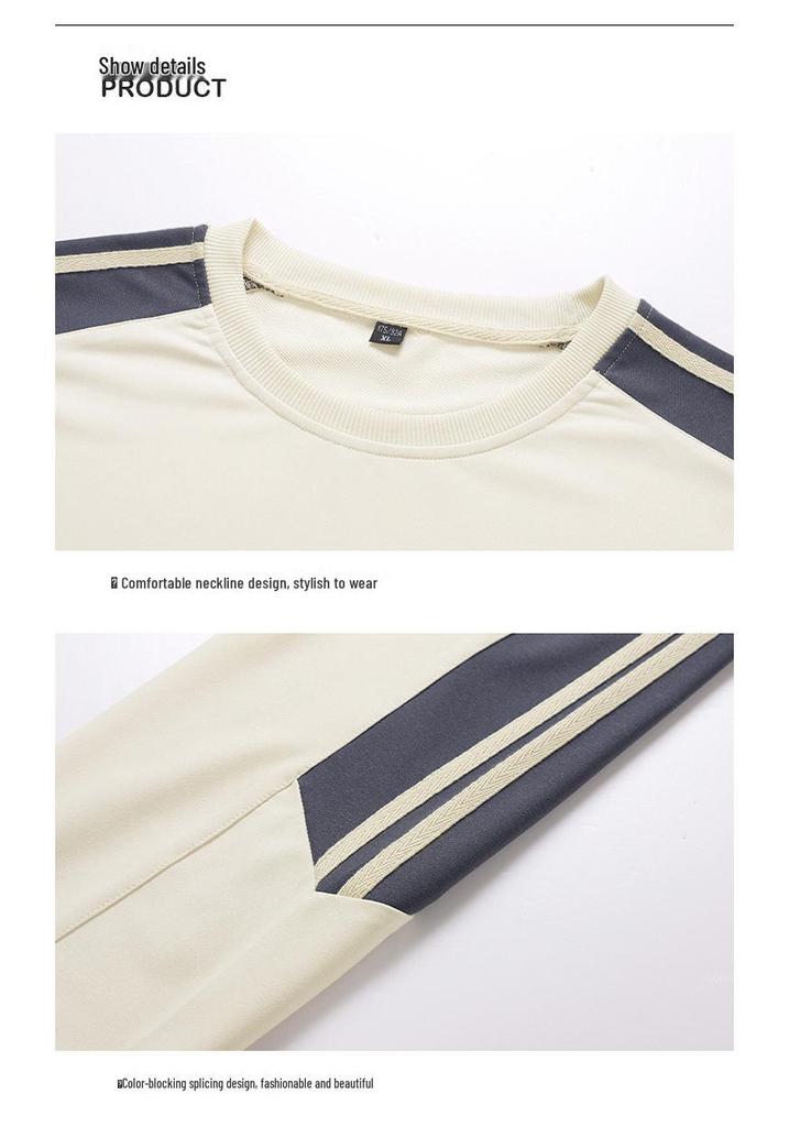 2025 New Cross-border Men's Two-Stripe Casual Crew Neck Outfit - Youth Spring/Autumn Fashion Set