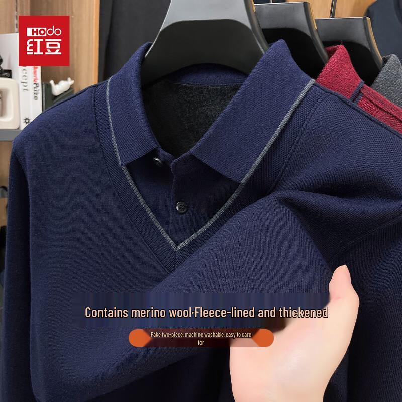 

Hongdou Men s Faux Two-Piece Wool Blend Plush Knit Sweater M