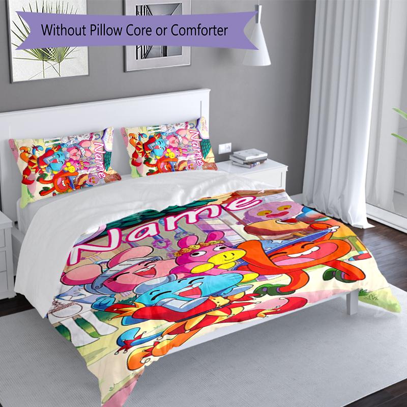 3pcs Custom Name The Amazing World of Gumball Bedding Set,Includes 1 Duvet Cover and 2 Pillowcases,All-season Bedroom Decor