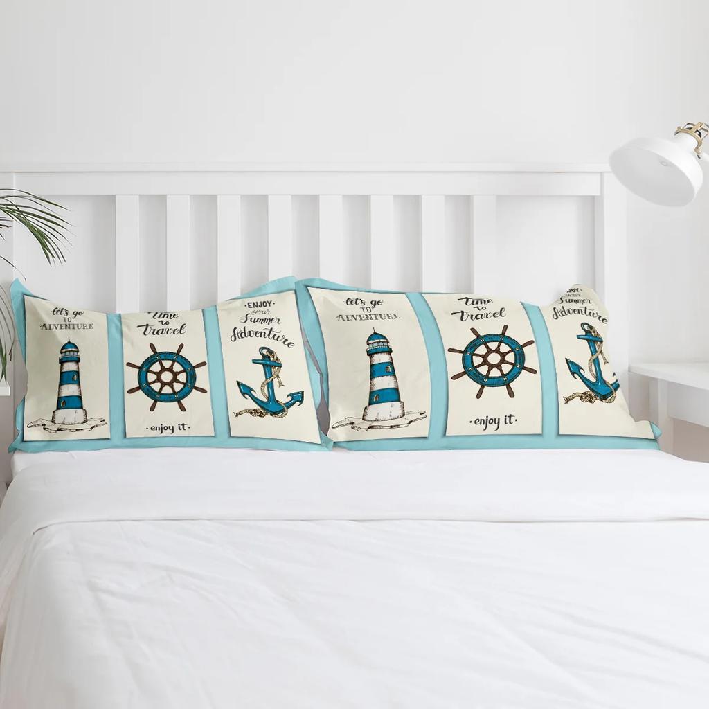 Lighthouse Anchor Rudder Nautical Bedding Set 3pcs Duvet Cover Pillowcase Kids Adult Quilt Cover Double Bed Set Home Textile