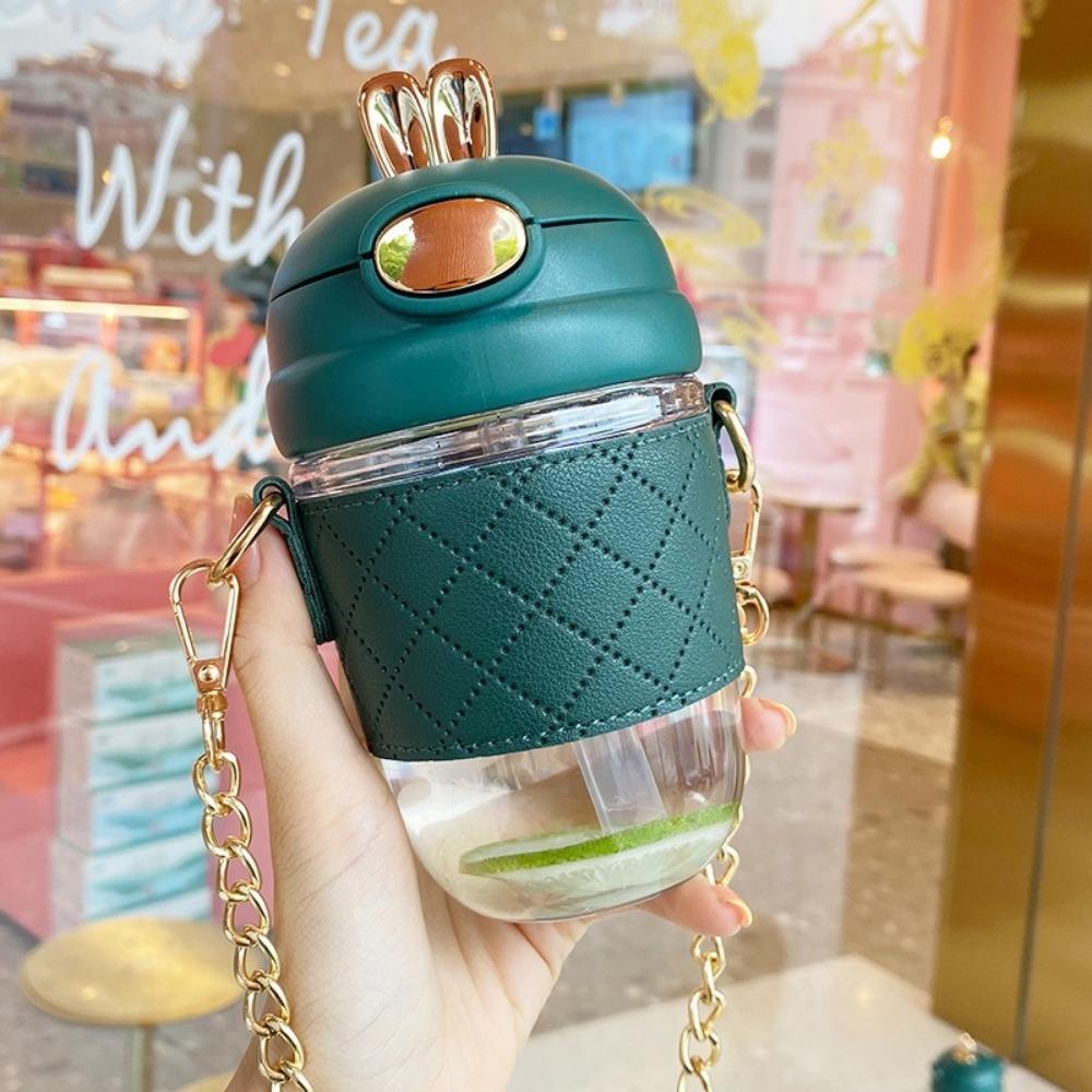 

Мягкий пластиковый стакан для воды с ушками, переносимый на ремешках, большой емкости, с большим животом, для подростков Green 380ml