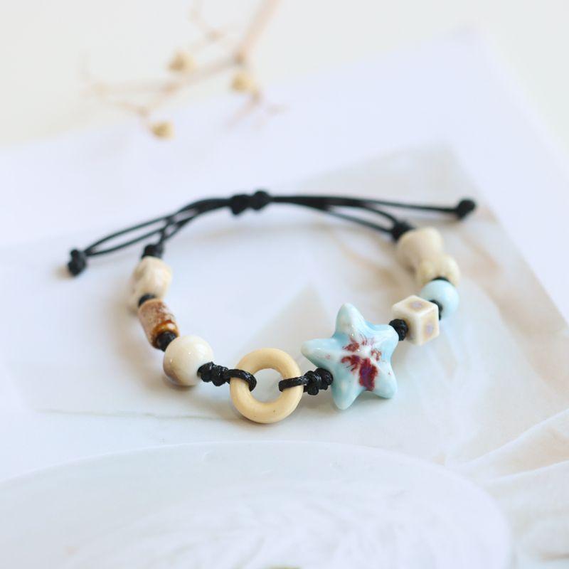 

Шусин Даюэ Оригинальный Новый Китайский Цзиндэчжэнь Керамический Браслет Ручной Работы Фарфоровые Бусины-Розы Пятиконечная Звезда Студенческий Ремешок 513 Star Blue