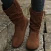 Women Flat Mid-calf Suede Ankle Boots Platform West Cowboy Shoes Round Toe Boot 2025 Autumn Designer Ladies Suede Botas De Mujer