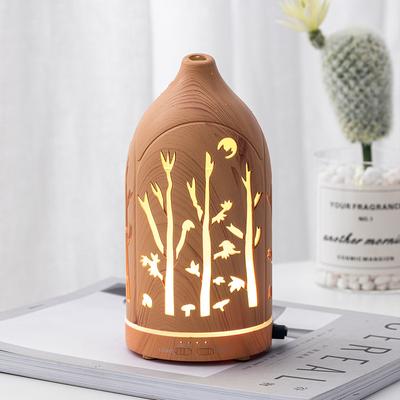 Wood Grain Hollow Out Carved Aromatherapy Essential Oil Diffuser Usb Ultrasonic Air Humidifier With Led Lamp For Home Office Car