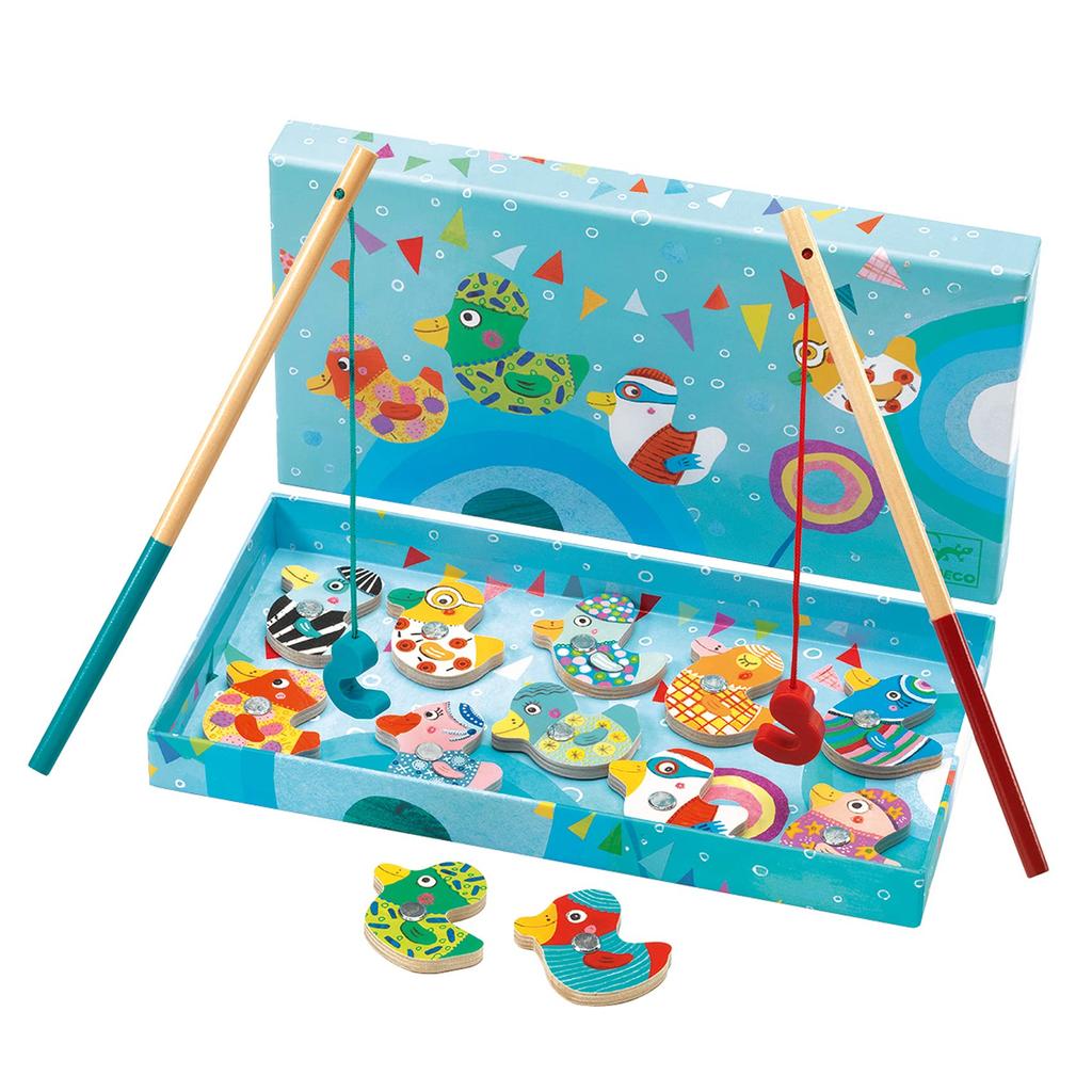 DJECO Fishing Duck Wooden Toy with Magnetic Fishing Game, Montessori Educational Toy for Ages 2, 3, 4, 5, 6, Boys and Girls, Toddlers, Baby Gift,