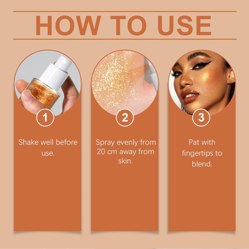 Strahlendes Körperglanz-Spray Natürlicher Flash-Puder Hellt auf Lang anhaltend Nicht klebriges Körperglanz-Spray 100ml