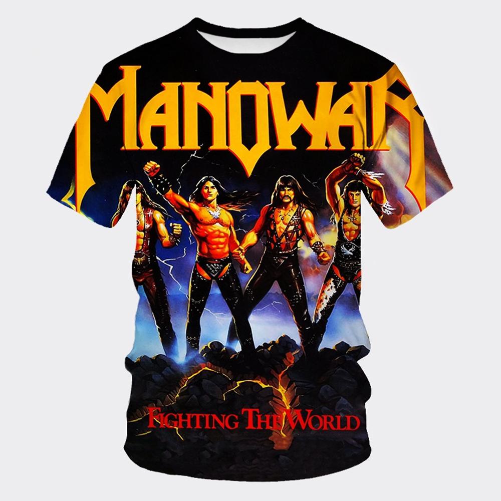 

MANOWAR Рок Хип-хоп Группа 3D Принт Спортивная Быстросохнущая Дышащая Мужская Футболка Уличная Повседневная Мода Одежда с Коротким Рукавом Лето 6XL