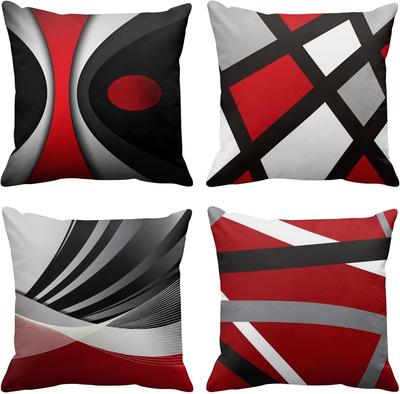 Funda de Almohada Geométrica Moderna Roja, Negra y Blanca para Dormitorio, Sala de Estar, Sofá, Decoración del Hogar, Funda de Cojín de Poliéster con Cremallera