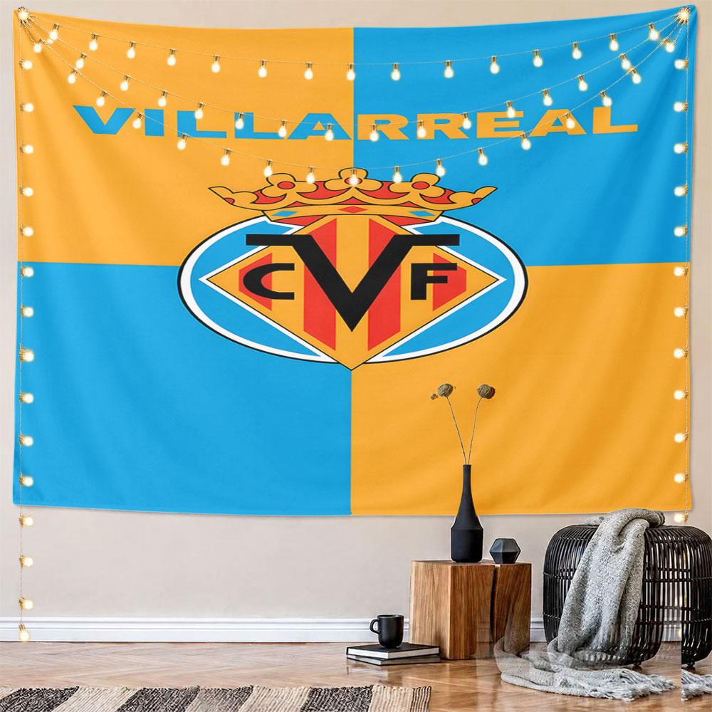 Villarreal CF Logo Tapestry Design Pattern Wall Hanging Tapestry Decorative Tapestry Home Decor for Bedroom and Living Room