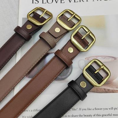 Women's Versatile Cowhide Leather Belt, Genuine Second Layer Leather, Decorative Korean Style with Japanese Buckle for Jeans.