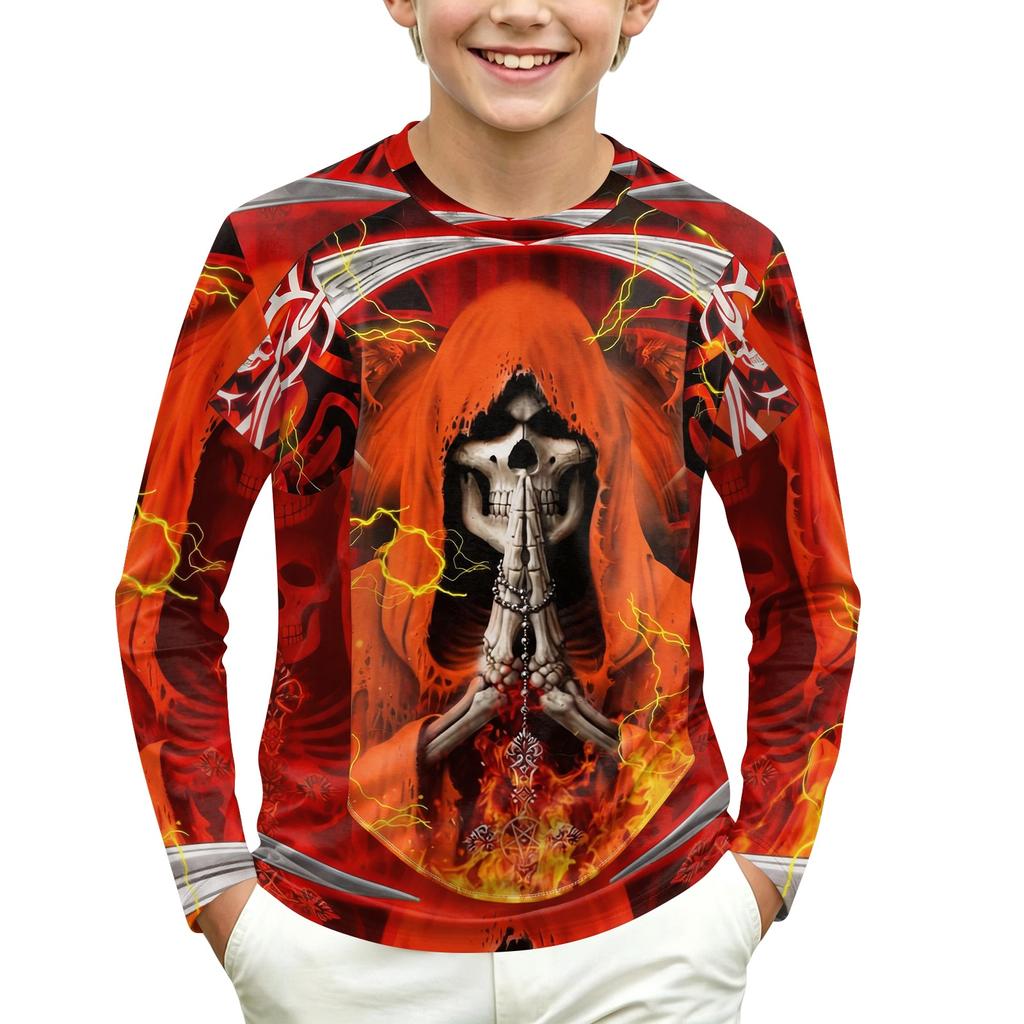 Kids Long Sleeve Round Neck T-Shirt with Halloween Print for Casual Everyday Wear