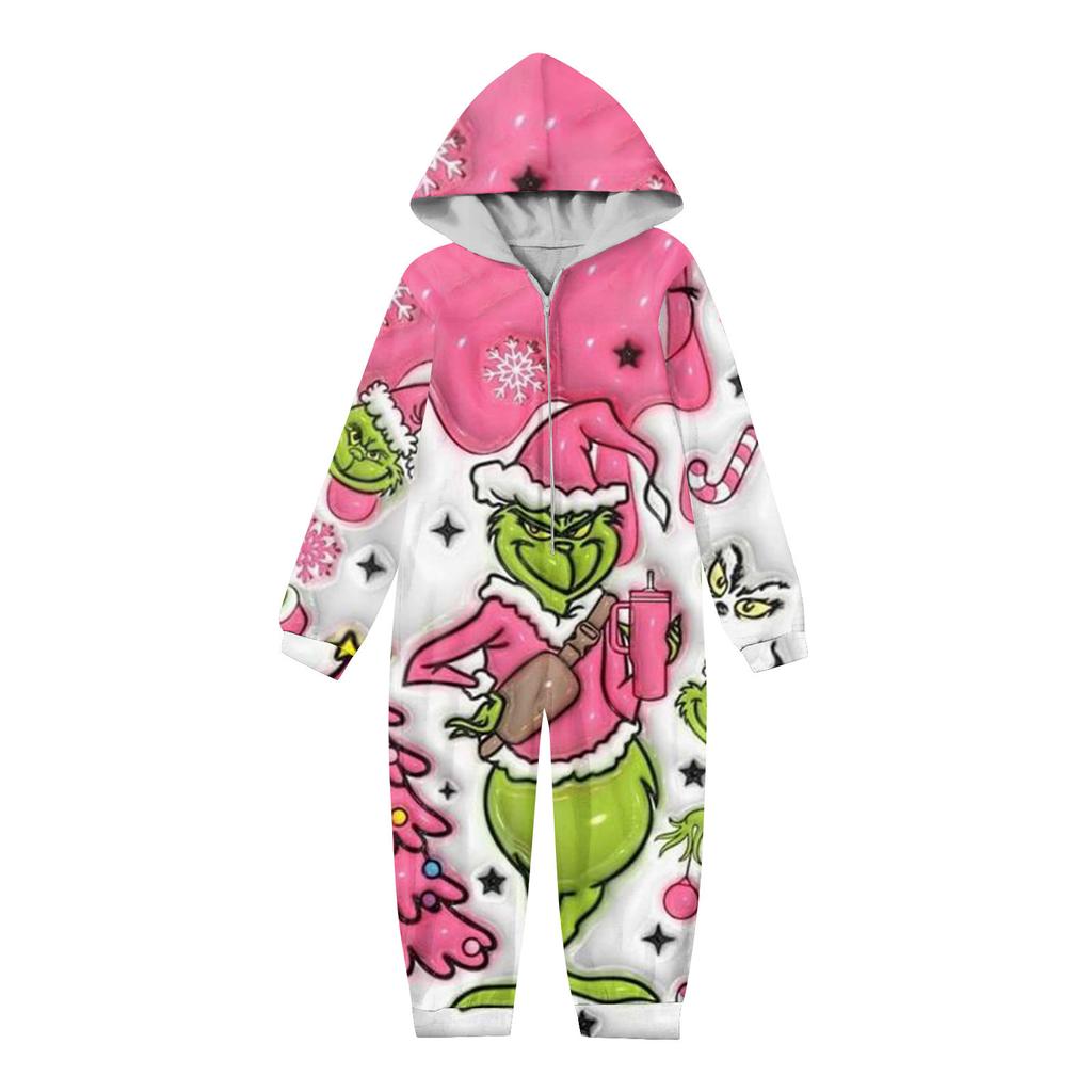 Parent-Christmas Printed Parent-Child Hooded Zip One-piece Homewear