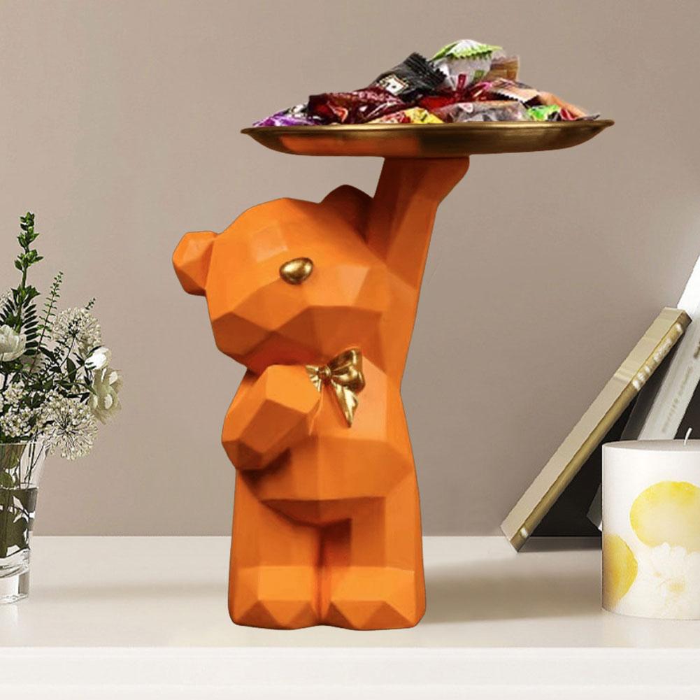 Resin Geometric Bear Storage Tray Lovely Nordic Bear Sculptures Keys Jewelry Lipstick Holder Home Table Statue Decorations