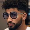 Oversized Square Steampunk Sunglasses Men  Luxury Brand Vintage Metal Double Beam Sun Glasses Trendy Outdoor Shades For Male