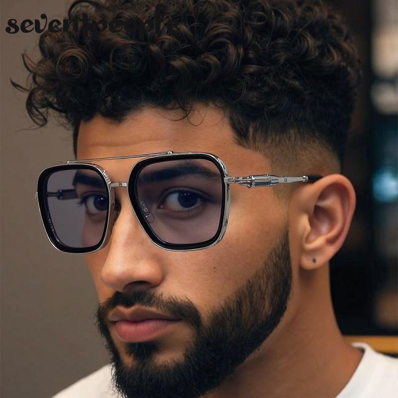 Oversized Square Steampunk Sunglasses Men Luxury Brand Vintage Metal Double Beam Sun Glasses Trendy Outdoor Shades For Male