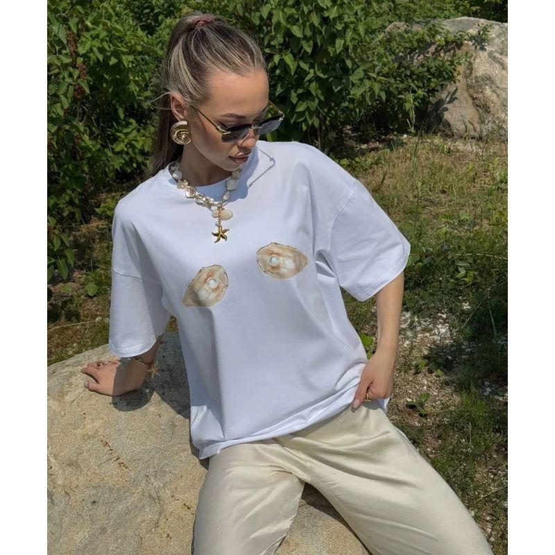 New Printed T-shirt Western Style New Fashion Casual Loose round Neck Print Short sleeve T-shirt Top