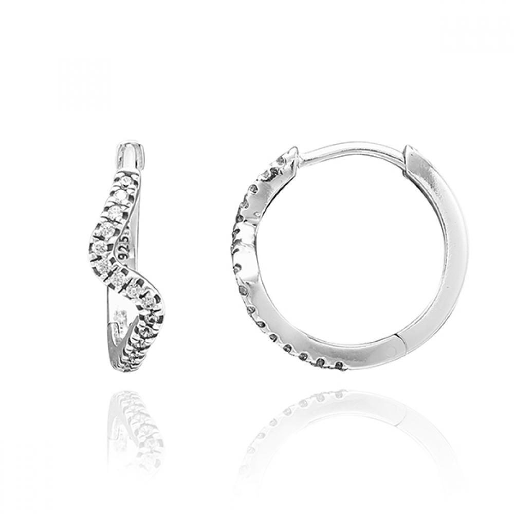 

Pandora 292545c01 Timeless Sparkling Wave Hoop Silver Earrings 292545C01