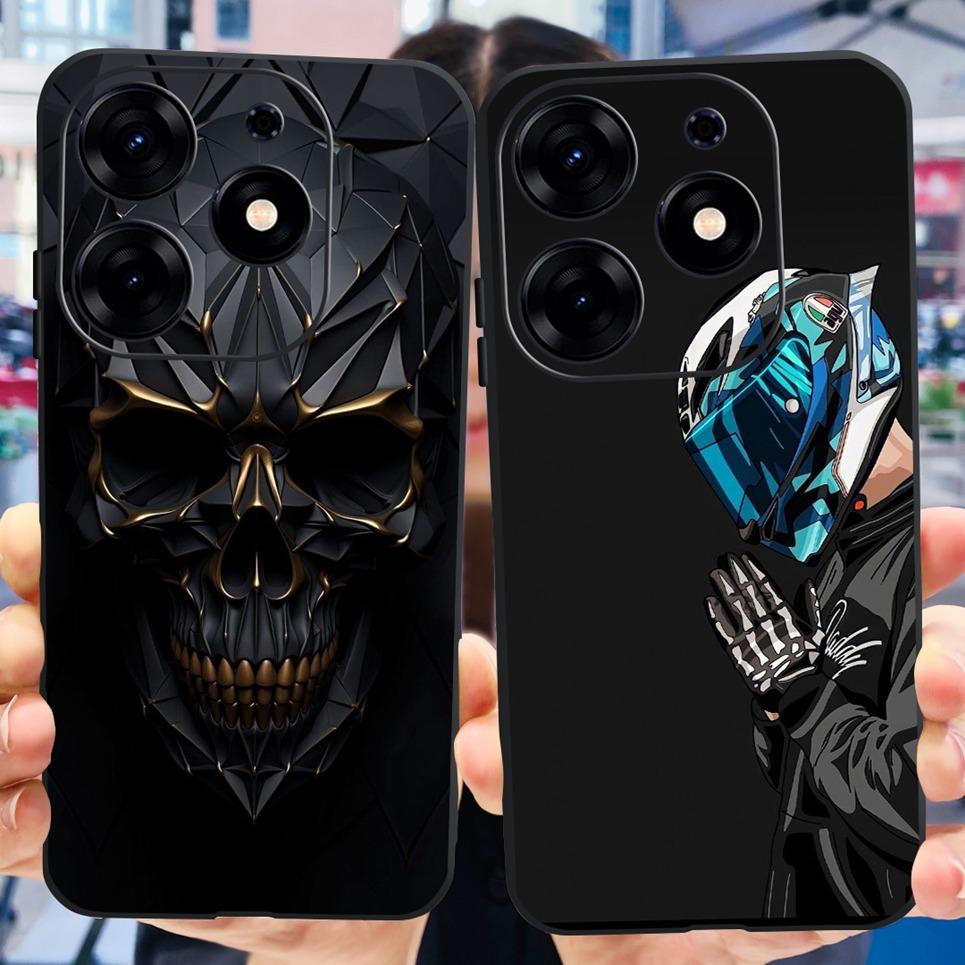 Für Tecno Spark 10 / 10 Pro / 10c Hülle Rückseite Totenkopf Drache Cooler Stil Cartoon Hüllen Weicher Schwarzer Silikon Stoßfänger Für spark10