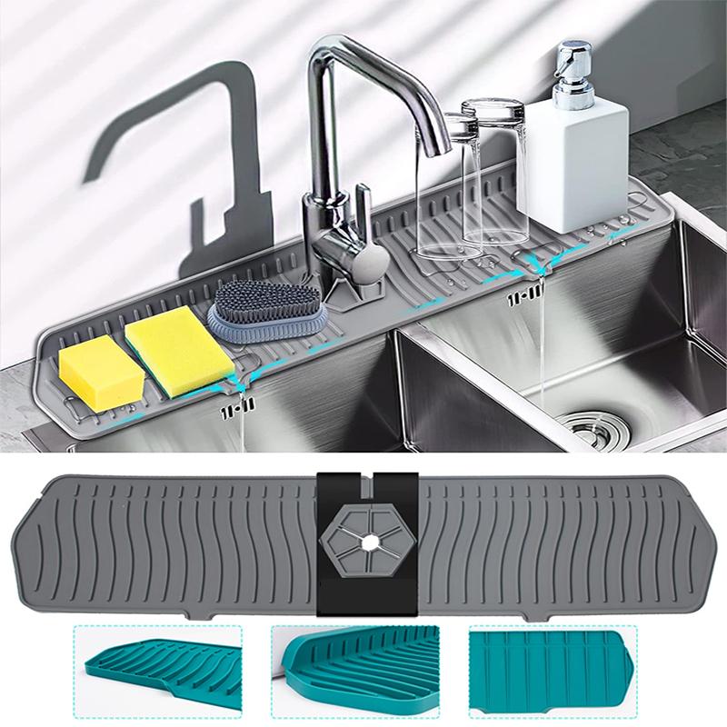 Kitchen Silicone Faucet Pad, Sink Splash Protection Pad, Sponge Drainage Pad, Countertop Protector, Drainage and Drying Pad