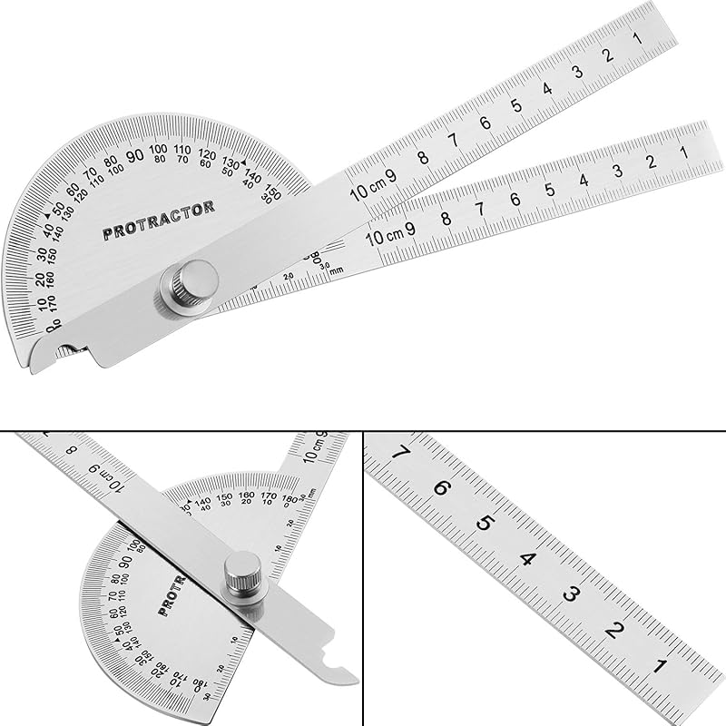 Angle Protractor Angle Finder Ruler Two Arm Stainless Steel Protractor Woodworking Ruler Measure Tool with 0-180 Degrees(30 Cm/ 11.8 Inch)