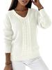 European & American Women's V-Neck Cable Knit Sweater - Long Sleeve Solid Color Casual Pullover Top
