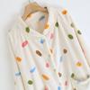 Women's V-Neck Cardigan Pajama Top Long Sleeve Thick Loose Fit Loungewear Sleep Shirt
