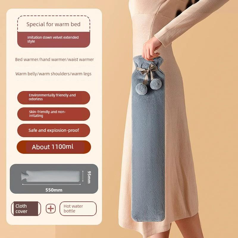 Large Water-Filled Hot Water Bottle for Bed Use, Extended Version, Great for Warming Feet While Sleeping
