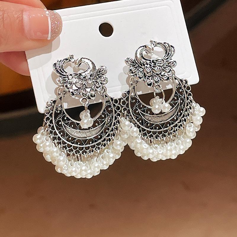 

Steel needle ethnic style phoenix round fringed earrings high sense personality unique earrings niche retro earrings