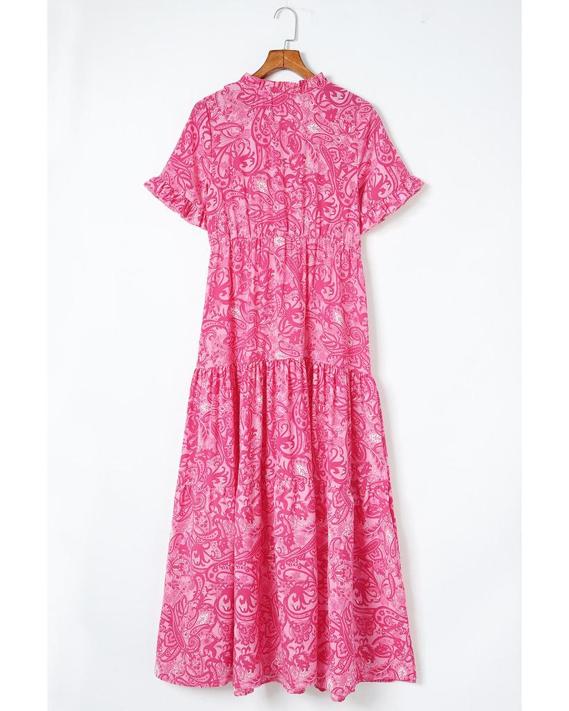 Azura Exchange Boho Paisley Print Ruffle Tiered Maxi Dress