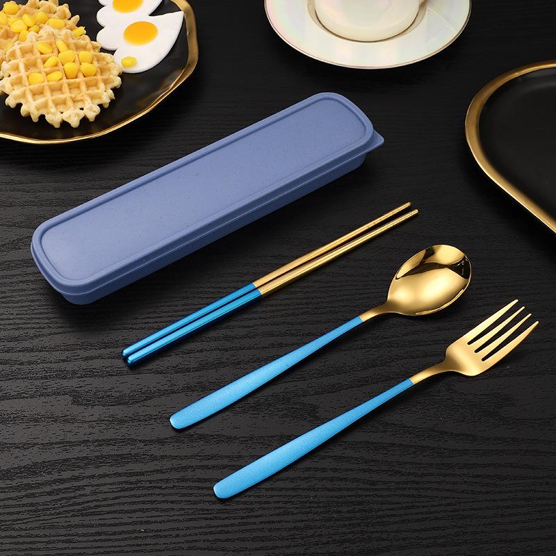 Stainless Steel Cutlery Portable Student Spoon Fork Chopsticks Three-piece Outdoor Set