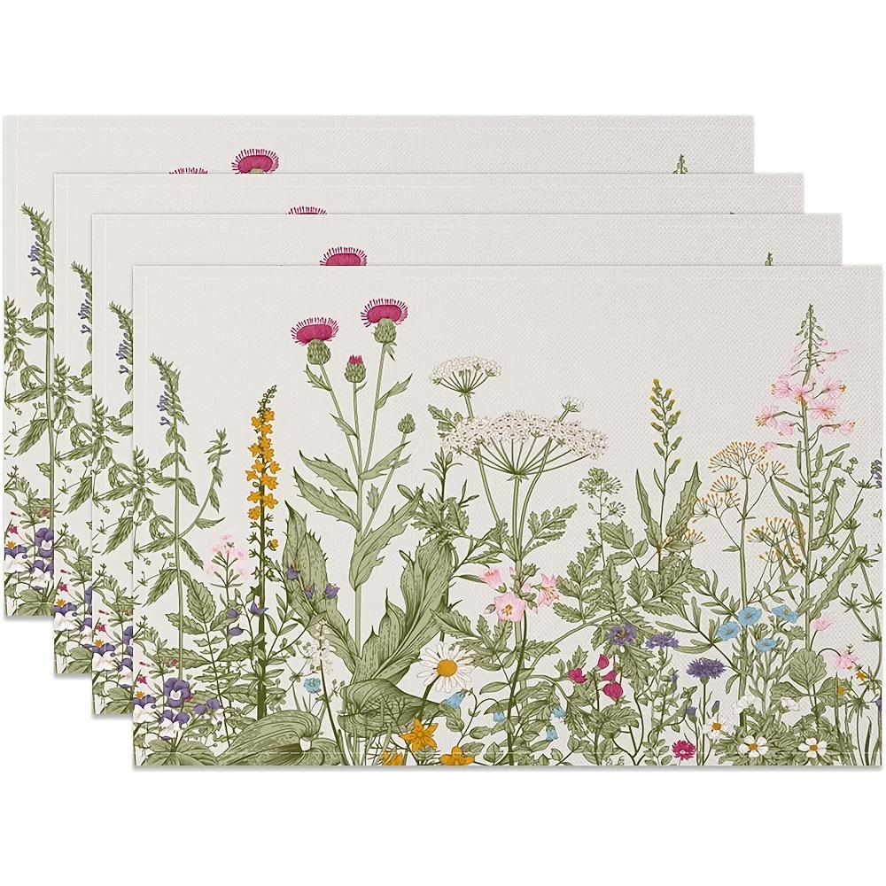 

Vintage Wildflower Placemats Set of 4 Botanical Flower Table Mats for Farmhouse Kitchen Dining Table Decor 4Pcs-30X45cm(12X18in