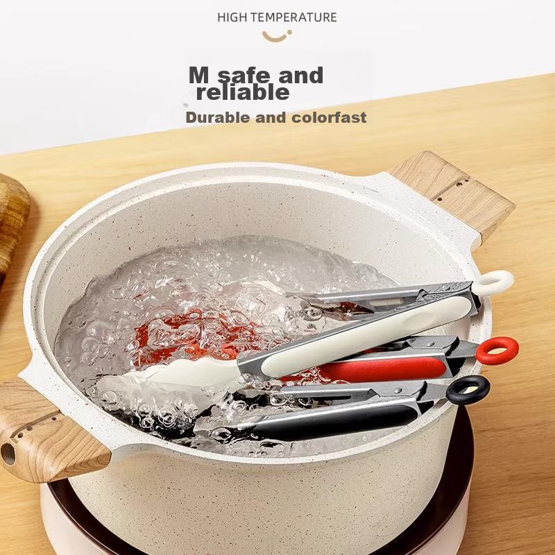 Dipuer Silicone Tongs for Kitchen Food Clamping, Commercial Use, Heat-Resistant, Anti-Scalding, for Steak And Barbecue
