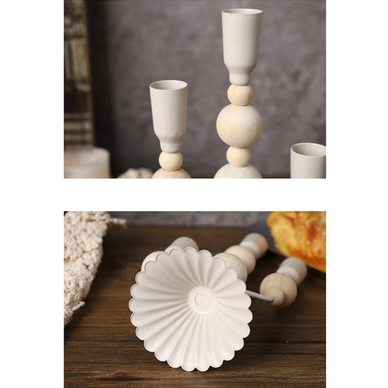 Wooden Beads Taper Candle Holder Metal Candlestick for Home Decors Weddings Party and Dining Table Centerpieces Display