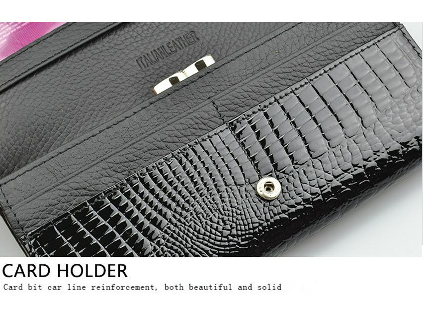 Women's Genuine Crocodile Pattern Patent Leather Wallet with Snap Button and Card Holder