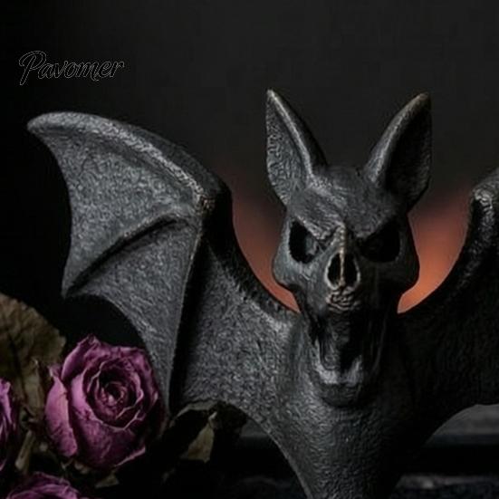 Indoor Party Ornament 3D Printed Bat Figurine, Gothic Black Sculpture, Spooky Dark Aesthetic Home Furnishings Tabletop for Halloween Shelf Desk