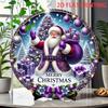 Purple Santa Claus Merry Christmas Round Metal Tin Sign D Flat Printing Holiday Wall Plaque For Home Decor