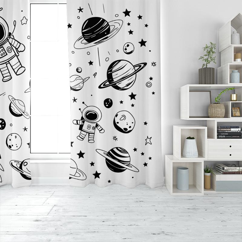 Astronaut Rocket -2 pieces - Printed curtain, 100% polyester, suitable for home decor (excluding rods)