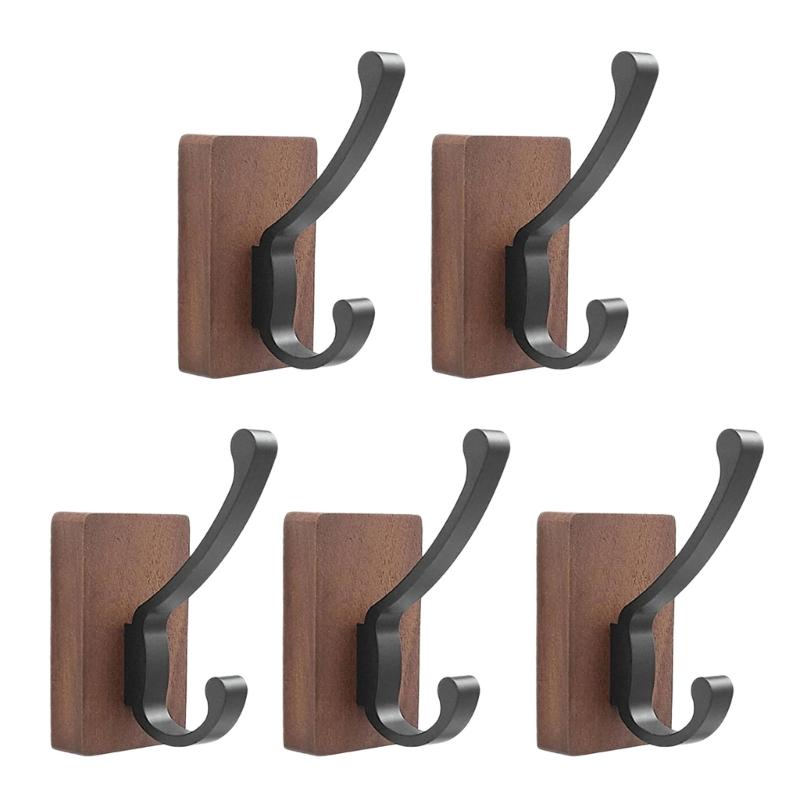 Space Saving Adhesive Hook for Bathroom Door Back Made of Natural Walnuts Wood Drillless Installation for Hanging Items