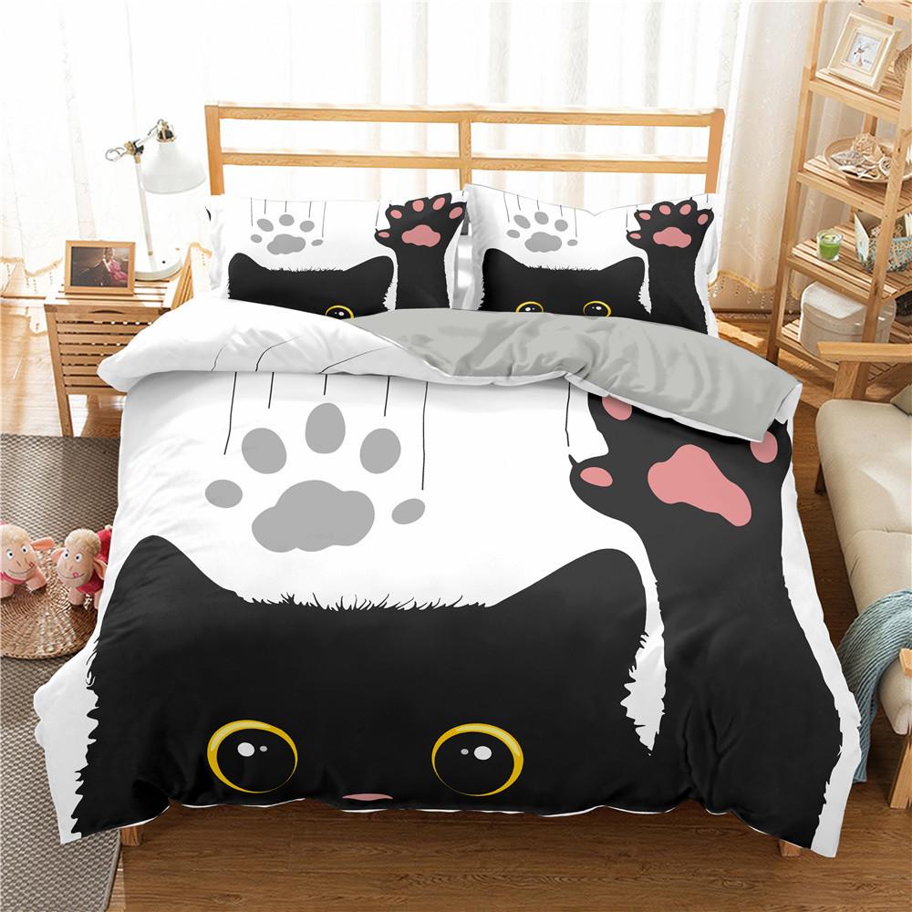 Cartoon Cat Duvet Cover Spaceship Outer Space Pet Animal Golden Line Cover for Kid Boys Girls Youth Gifts for Bedroom Decoration
