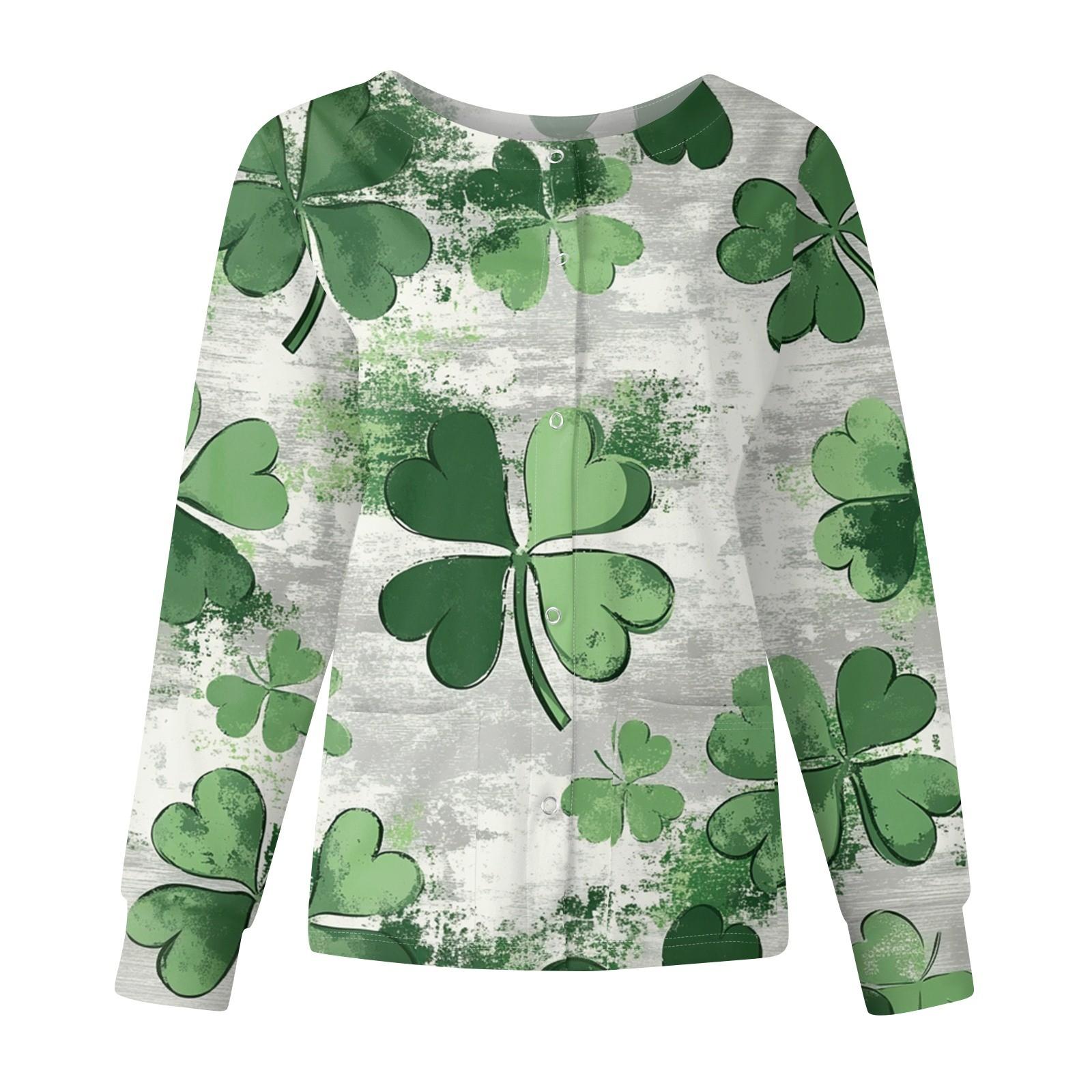 

Женская мода с длинным рукавом и воротником-стойкой, однобортная, с принтом ко Дню Святого Патрика XL белый