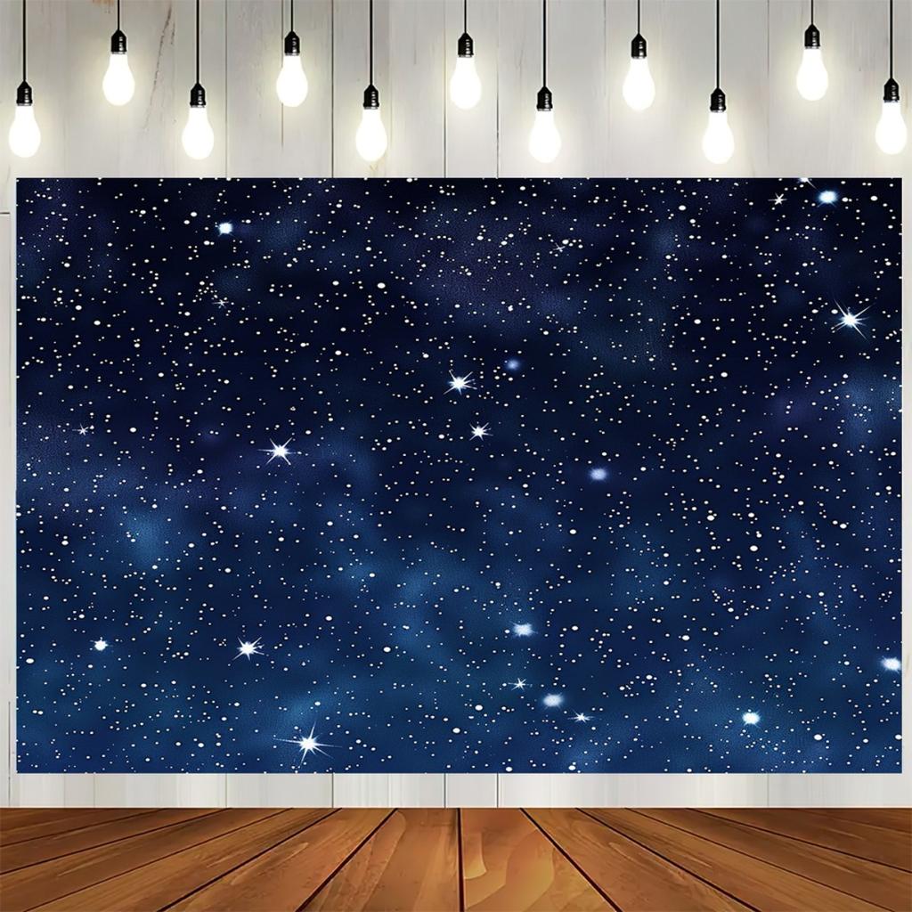 2D Plane 1 Piece of Deep Blue and Golden Starry Night Background Banner Suitable for Birthdays and Weddings