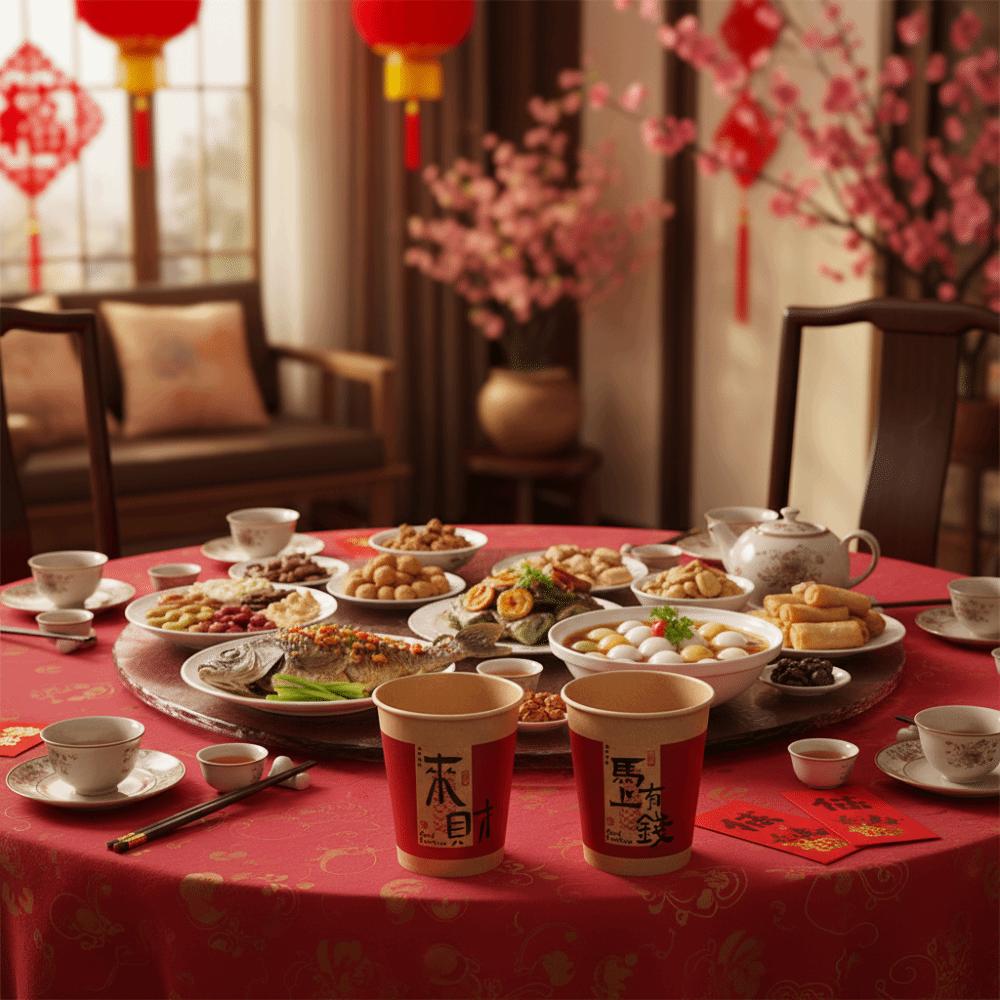 50pcs Traditional Disposable Drinking Cup Chinese Style Party Paper Cup Family Dinner