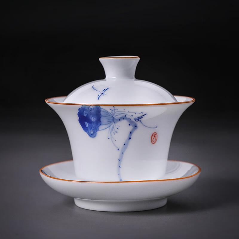 Hand-painted Dehua White Porcelain Sancai Gaiwan Tea Set