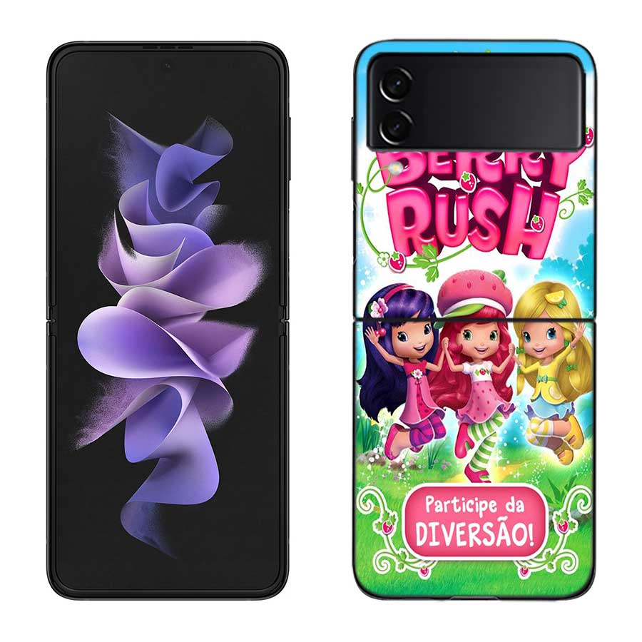 S-Strawberry Cute S-Shortcak Case for Samsung Galaxy Z Flip 6 5G Z Flip 5 4 3 5G Black Hard Cell Phone Cover Luxury PC Shell Coq