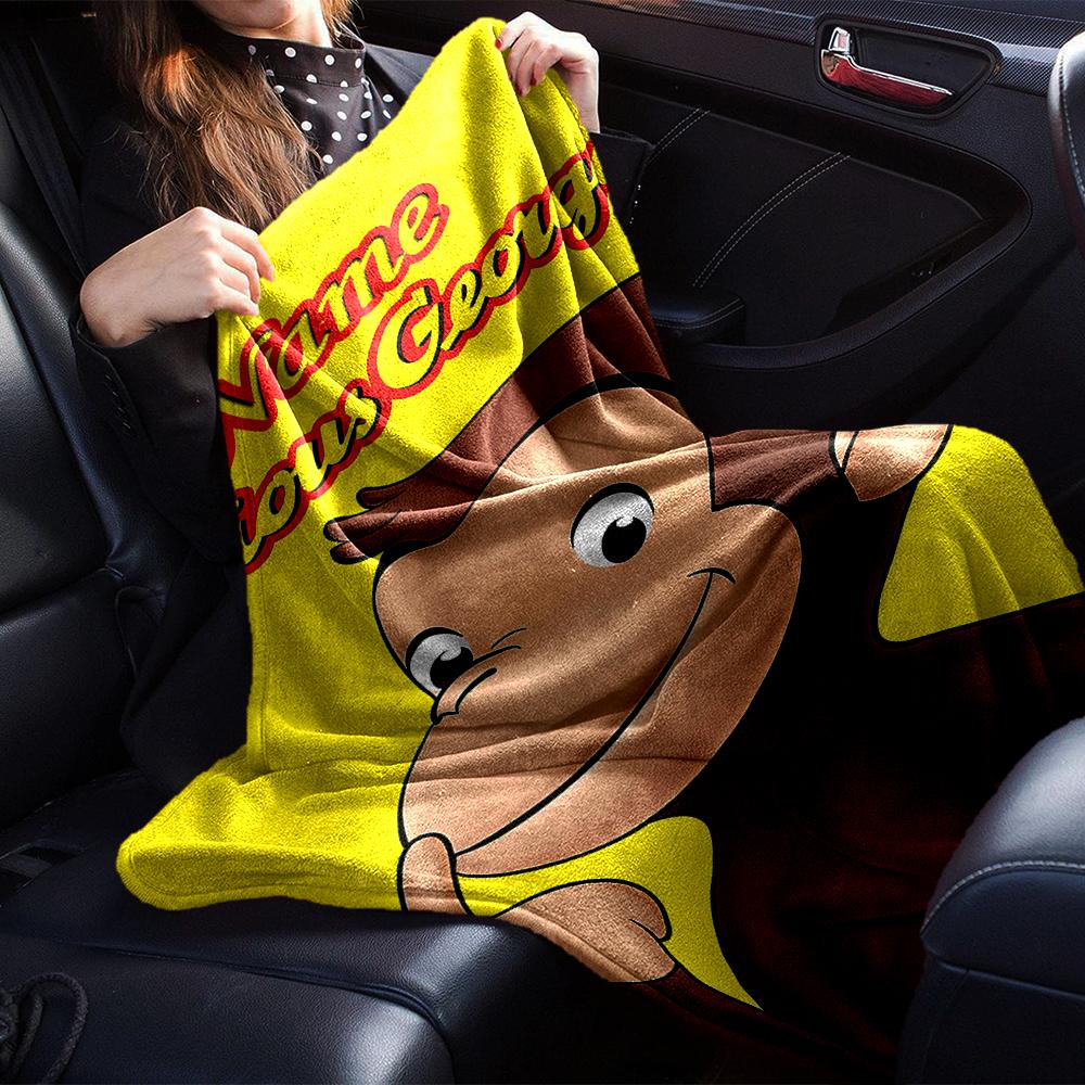 Custom Name Curious George Theme Printed Blanket - Perfect for Couch, Bed, Travel & Outdoor Use | Machine Washable, Cozy & Durable.