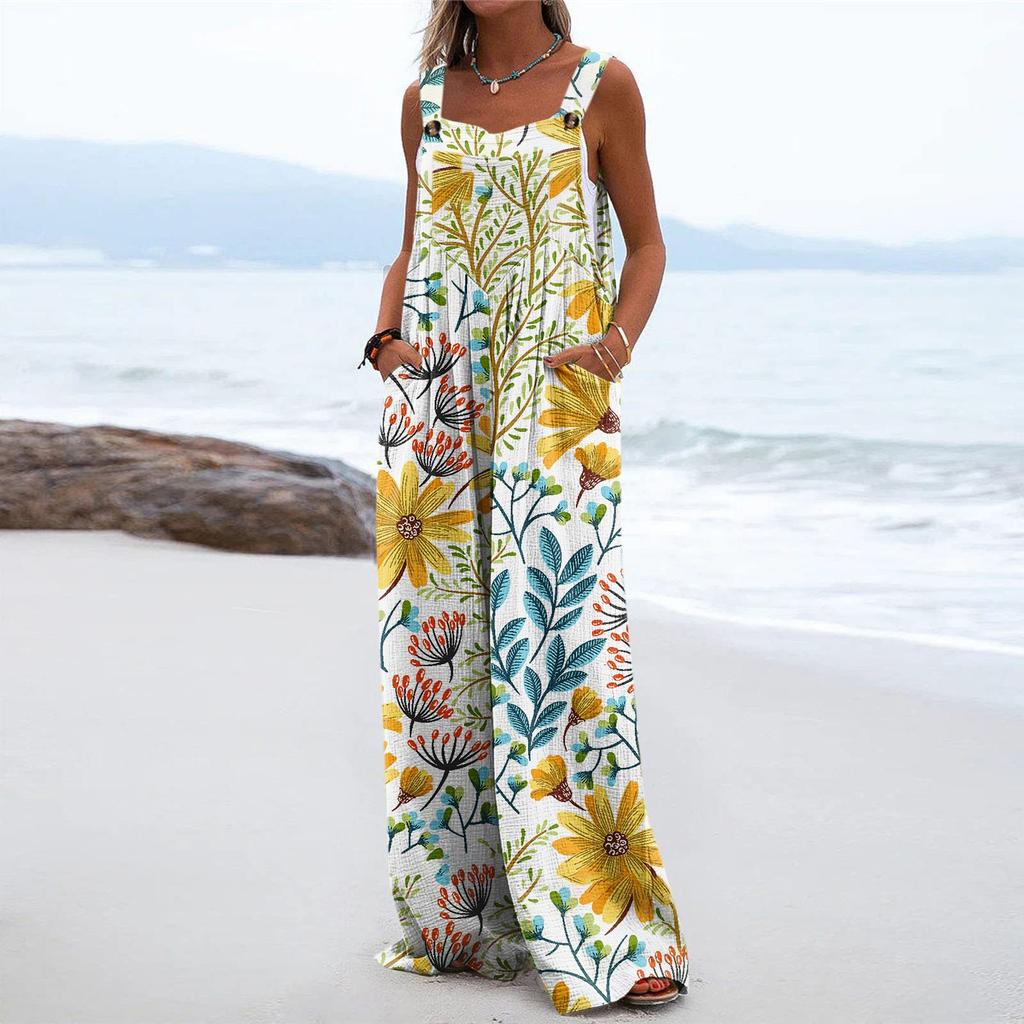 Women's Pants Trousers Jumpsuit  Fashion Casual  Side Pockets Floral Print Non-adjustable Strap Jumpsuit