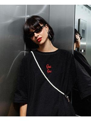 Hirsionsan Vintage Tričko s potiskem úsměvu a písmen Dámské Letní Bavlna Měkké Krátký rukáv Dámské Oversized Higt Street Topy