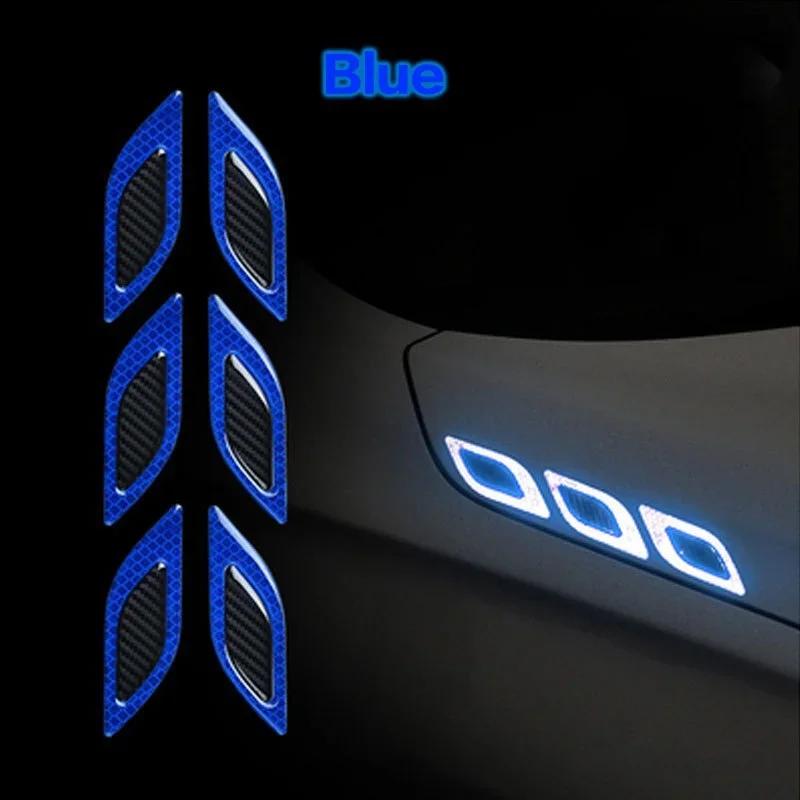 

Car Hood Reflective Sticker Warning Tape Eyebrow Reflector Adhesive Carbon Fiber Universal Safety Decal for Vehicle Exterior синий